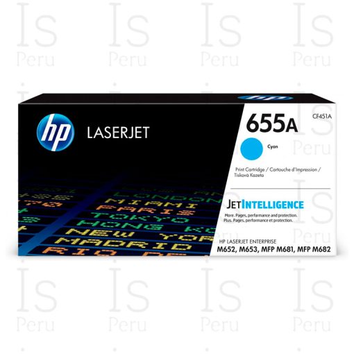 Cartucho de Tóner HP 655A CF451A Cian, LaserJet Original